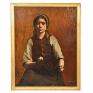 QUADROS ANTIGOS, RETRATOS DE MOÇA DE 1907, ÓLEO SOBRE TELA, INÍCIO DO SÉCULO XX. (QR318)